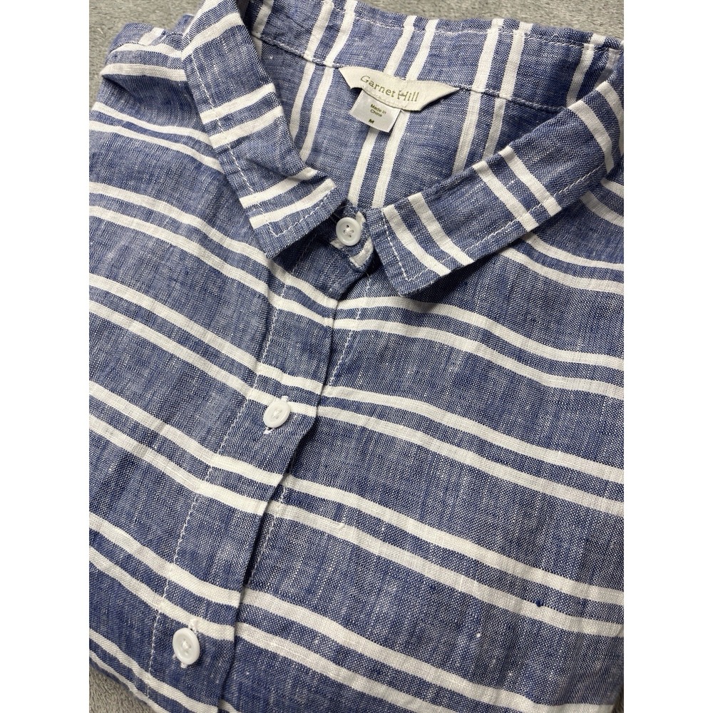 Garnet Hill Easy Linen Tunic Chambray Blue Striped Shirt Top Blouse M Lagenlook